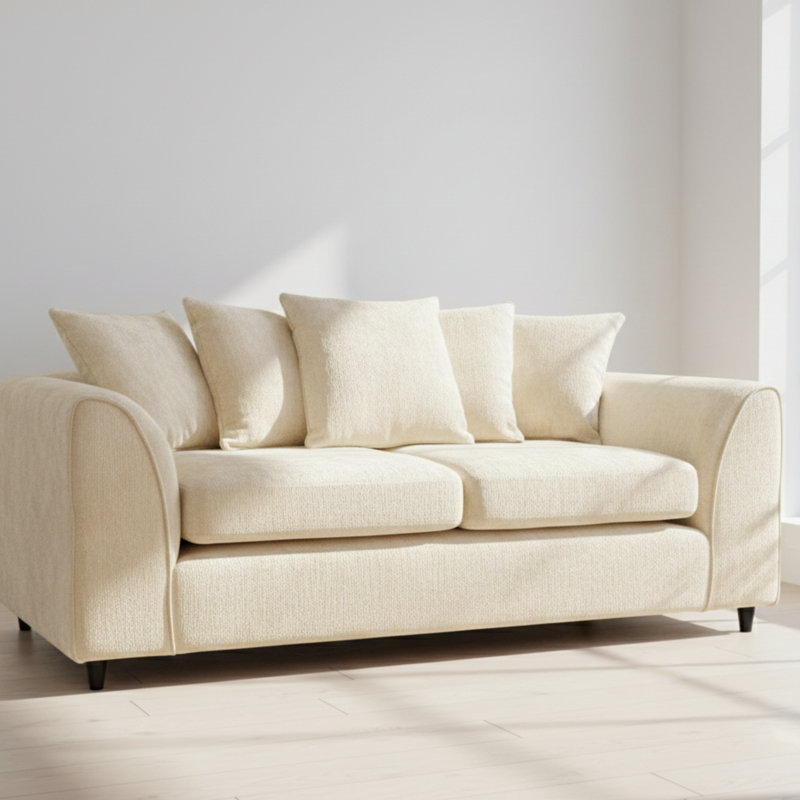 3 Seater Chenille Sofa, Cream