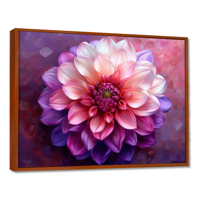 «Dahlia», art floral mauve, H 16 po x l 32 po, Cadre flottant brun
