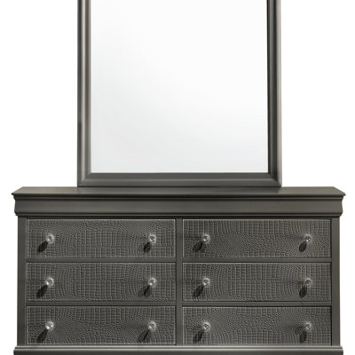 Commode en bois gris métallique à 6 tiroirs Blaze
