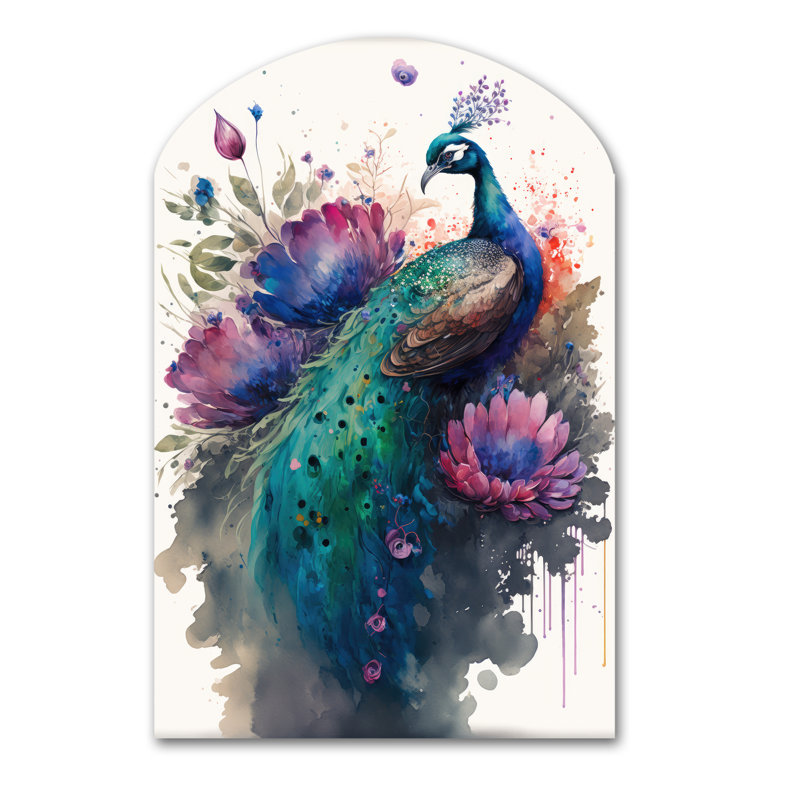 Art floral mignon, art mural paon, H 43 po x l 33 po