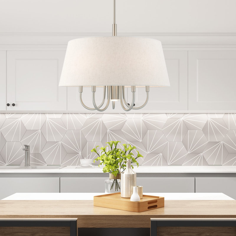 Barbora 6 - Light Dimmable Drum Chandelier, Oatmeal, Brushed Nickel