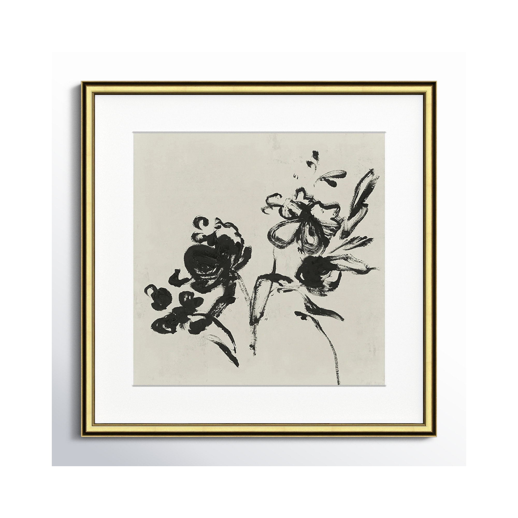 Black Florals I by Isabelle Z - Picture Frame Painting, 17" H x 17" W , Gold