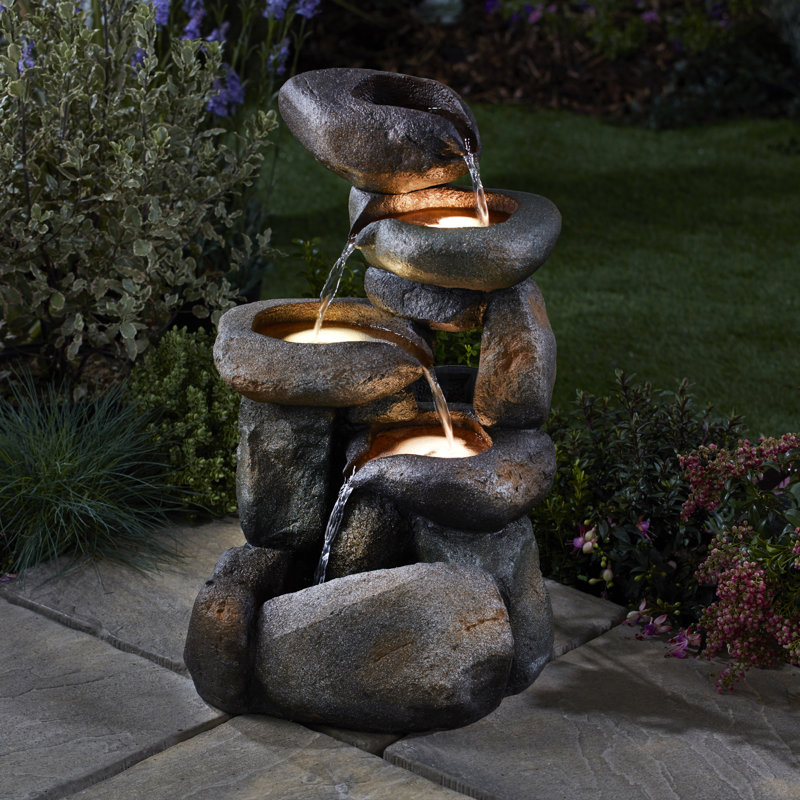 Outdoor Weather Resistant Cascade Fountain with Lights
