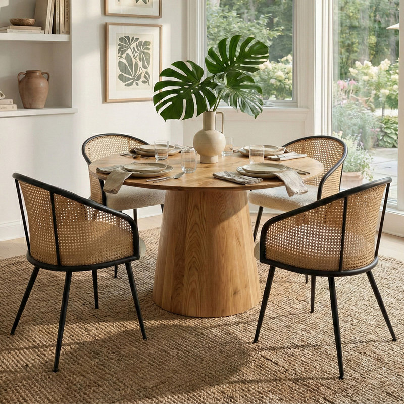 Clauda 4 - Person Dining Table Sets With 52'' Round Table & 4 Upholstered Boucle Armchairs