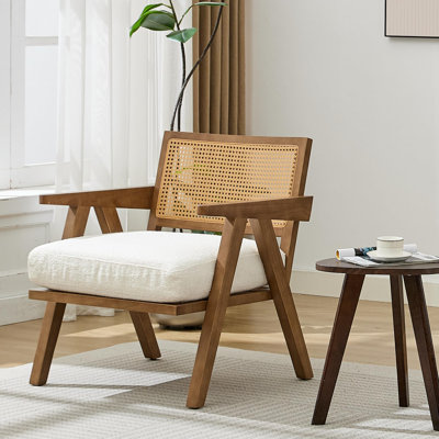 Chaise d'appoint de style Mid-Century moderne, chaise longue rembourrée avec structure en bois, coussin de lecture confortable pour fauteuil, chambre à coucher, bureau - beige 1 PCS