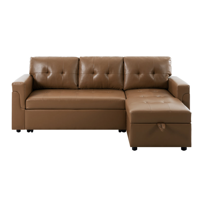 Rahjan L-Shaped Sectional Sleeper Sofa – Reversible Couch with Storage, Mocha Faux Leather
