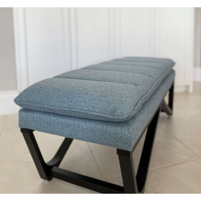  SEAT4U Jaculine Blue Fabric Upholstered Pillow Top Bedroom Wooden Bench , Light Blue/Black
