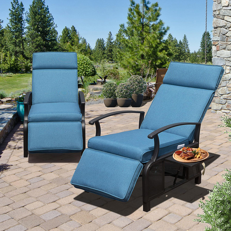 Fauteuil inclinable réglable pour patio avec table rabattable, Bleu