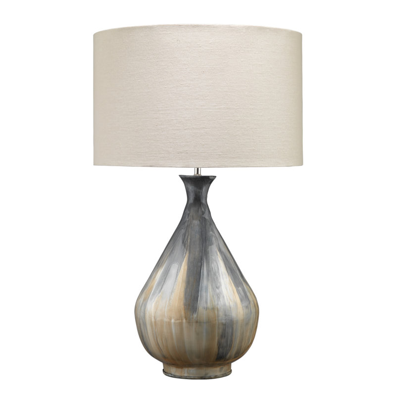 Silver Enameled Metal Table Lamp with 3-Way Switch