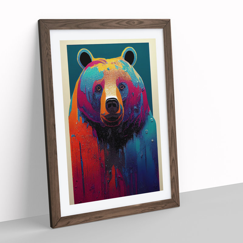 Splashed Bear No.3 Abstract - Wall Art, 48cm H x 36cm W, Walnut Framed, White