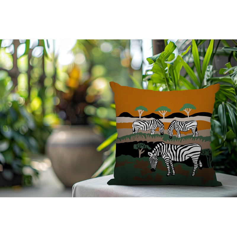 Oreiller carré réversible intérieur / extérieur Gia Zebra, Carré 15 po, Orange