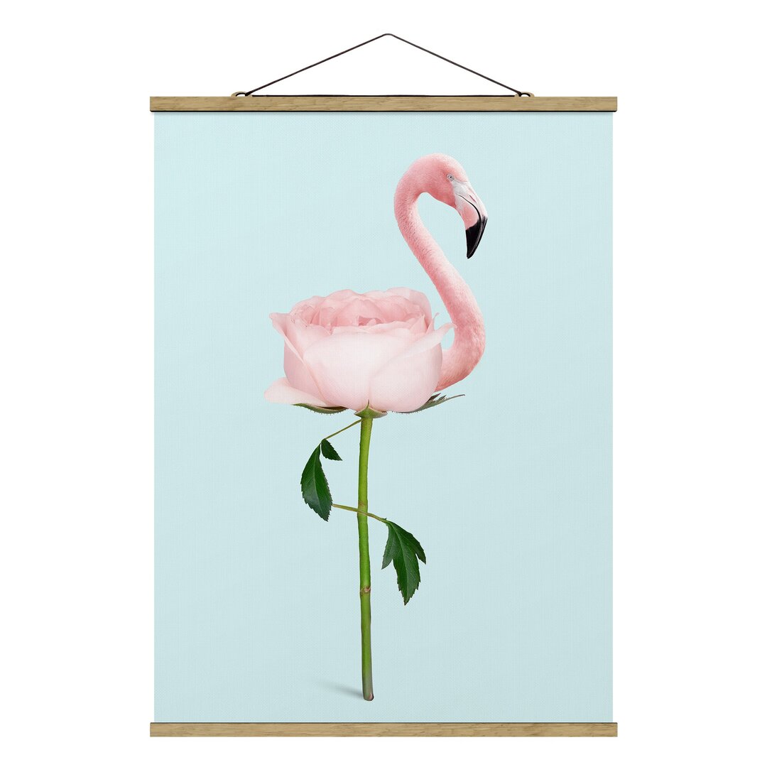 Stoffbild Flamingo mit Rose von Jonas Loose