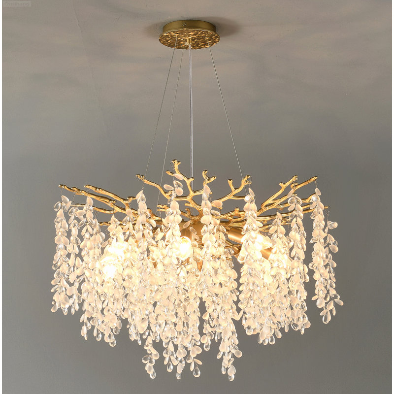 Luminaire suspendu de style campagne moderne en érable à 8 lumières avec raisins dorés, Gold Grape, 8-Light