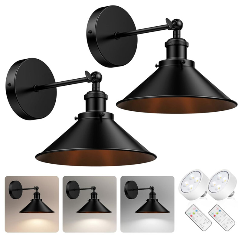Acilino Iron Swing Arm Sconce with Dimmable Bulb and Remote Control