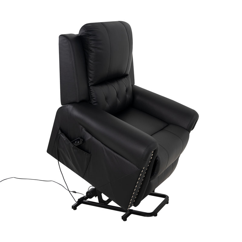 Fauteuil inclinable surdimensionné en cuir Air Lift avec repose-pieds, Noir