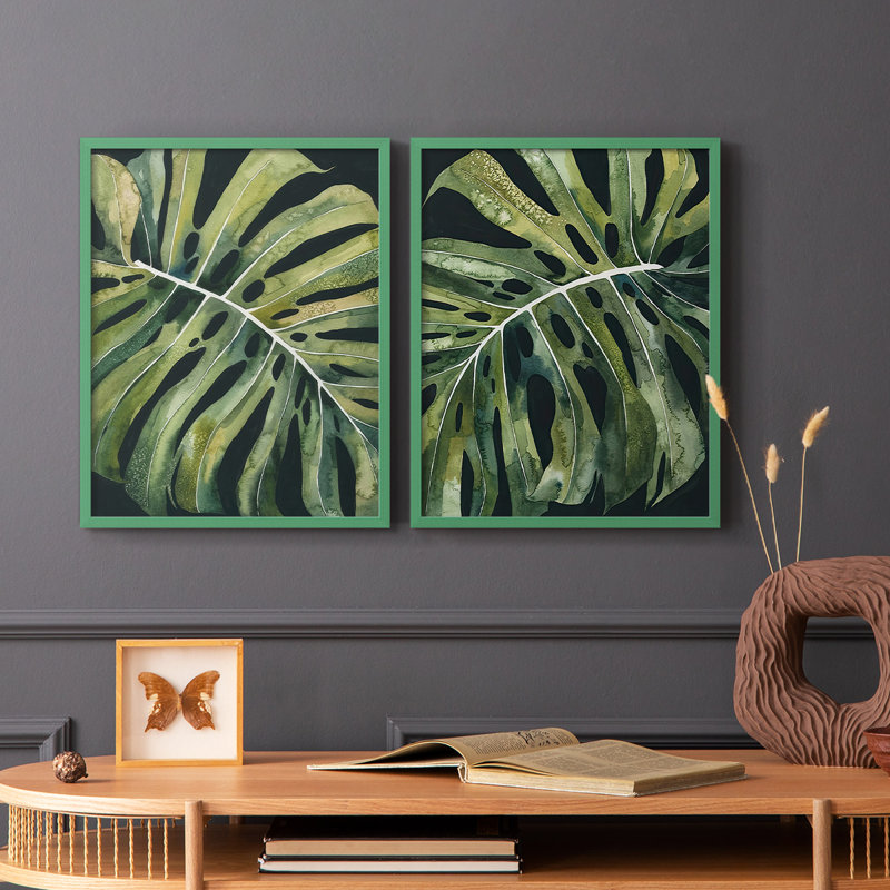 Reproduction encadrée Nocturnal Monstera I-Premium - prête à être accrochée - aucun clou requis - aucun clou requis, Gris