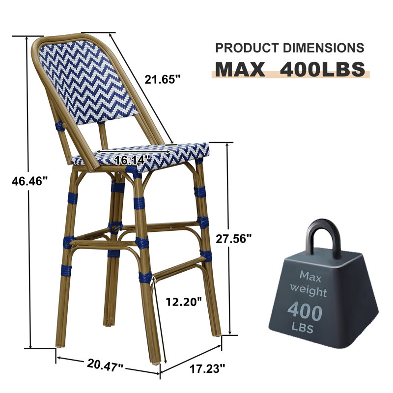 Tabouret de bar 46,46 po Forshee, Bleu foncé