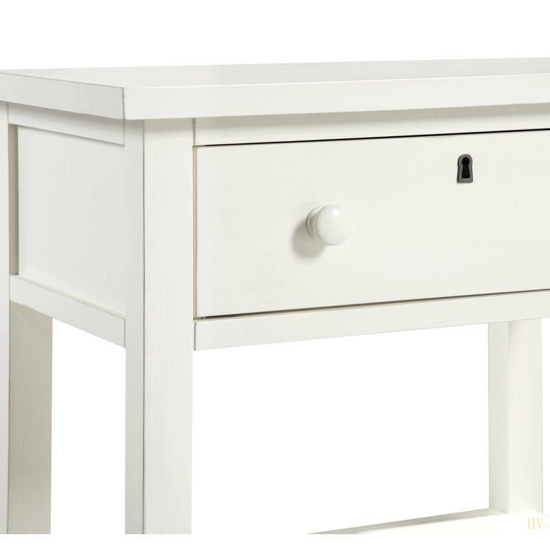 Table de chevet de rangement à 1 tiroir Finley, Blanc antique