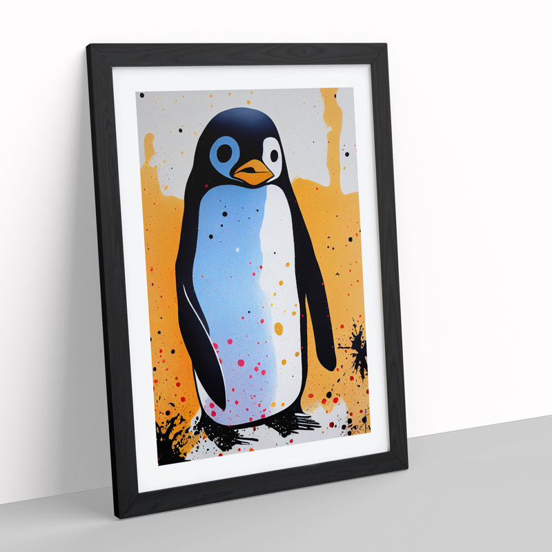 Penguin Graffiti No.2 - Wall Art, Black Framed Paper, 48cm H x 36cm W, White