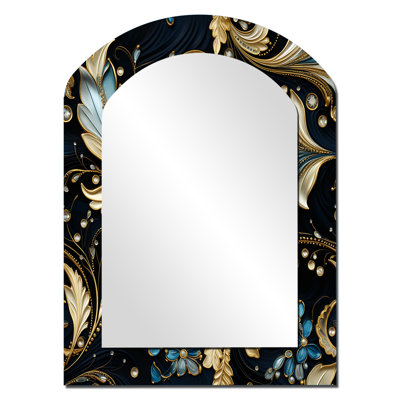 Motif cachemire doré de luxe doré - miroir unique asymétrique à motif cachemire, grand miroir mural en arc doré, impression d'art en métal