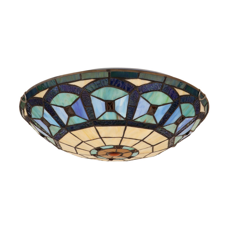  MABEL Victorian Tiffany-Style 3-Light Black Finish Ceiling Flush Fixture 16" Shade