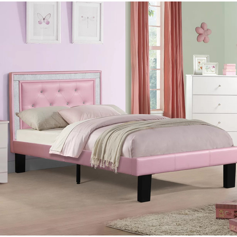 Aniv Vegan Leather Bed, Full, Pink