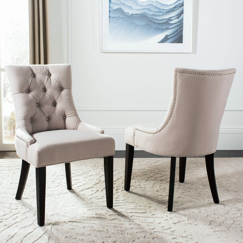 19.5'' H Upholstered Side Chair, Taupe, Rustic Black