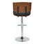 Tabouret de bar pivotant réglable avec dossier en noyer, siège en similicuir espresso, structure chromée et repose-pieds en forme de T pour un confort personnalisé et une polyvalence moderne.-1063618190