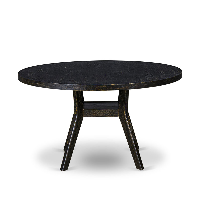 7 Piece Dining Table Set Contains a 48" Round Table with Pedestal and 6 Light Gray Polyester fabric Upholstered Chairs, Sand Blasted Black