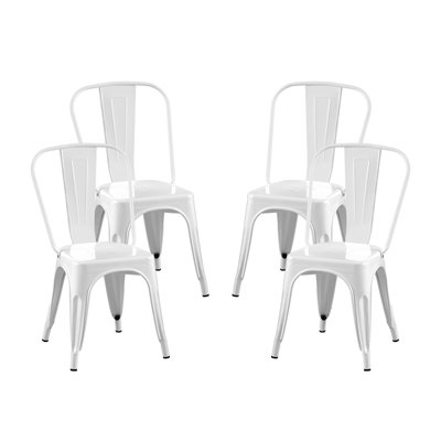 Ensemble de 4 chaises de salle à manger industrielles en métal blanc ultrabrillant à hauteur d'assise de 18 pouces à l'intérieur et à l'extérieur, surface légère facile à nettoyer, assemblage facile, conception moderne et durable, pour bar de cuisine