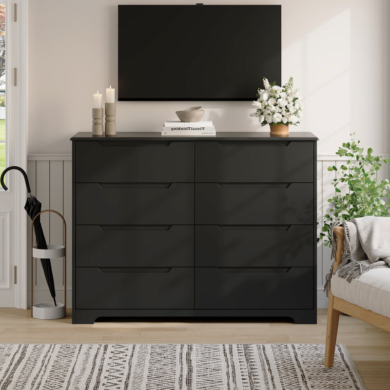 52.4 W 8 - Drawer Double Dresser, Freestandingstorage Cabinets, Black