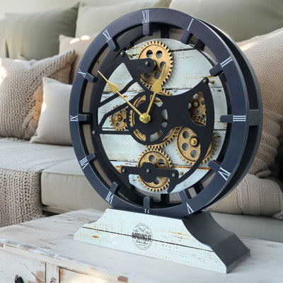 Mantel Clock 16" Round for Living Room decor with Real Moving Gears transformable into a Wall Clock (detachable base) Canada Collection