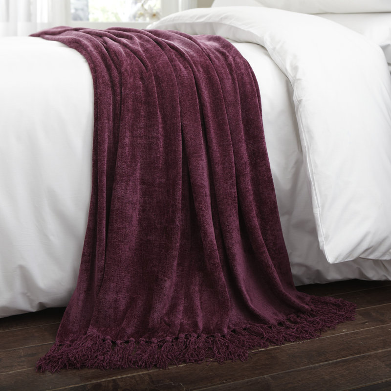 Nestor Hand Woven Blanket with Fringe, Plum