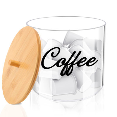 Coffee Pod Holder With Bamboo Lid, Large Capacity 80-Ounce Clear Countertop Storage For Coffee Capsules, K Cup Organizer For Keurig/Nespresso, Coffee Filter Holder, Coffee Bar Accessories
