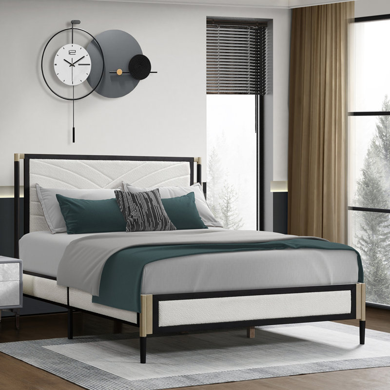 Lit avec tête de lit en tissu Boucle, cadre durable pour chambres modernes