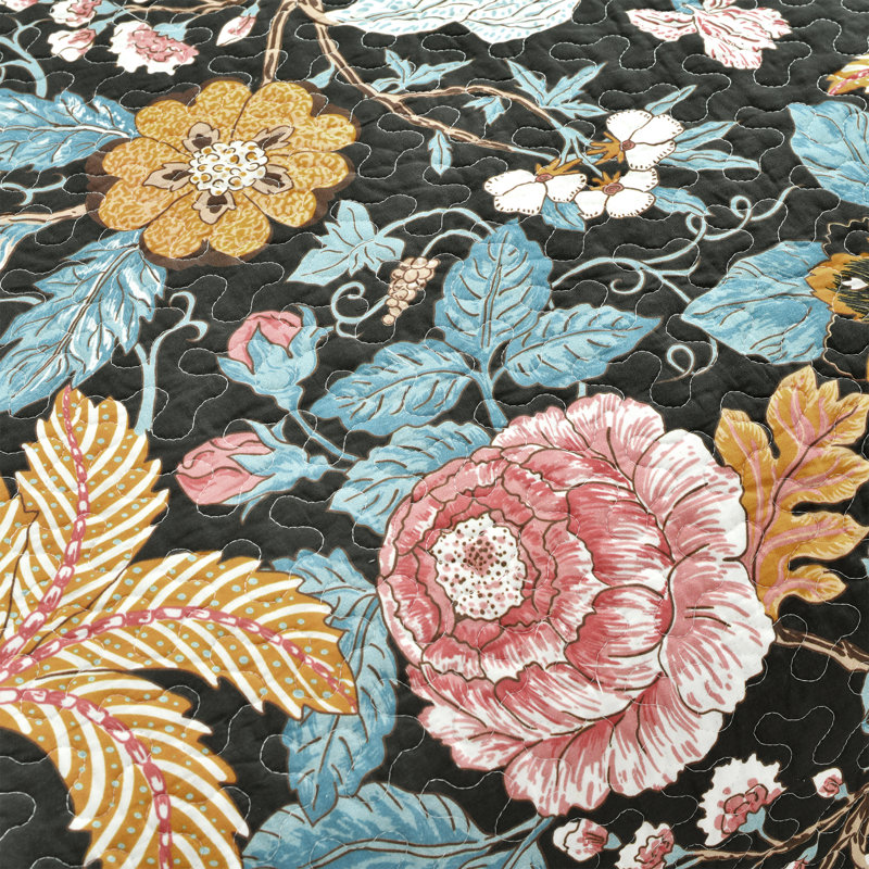 Sydney Full Black and Blue Cotton Reversible Quilt Set