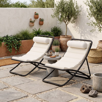 Chaise longue pliante d'extérieur en 2 pièces avec dossier réglable, siège rembourré, chaise longue portative pour terrasse et piscine