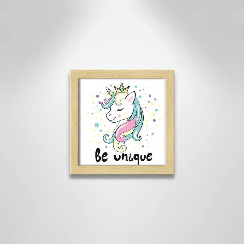 «Be Unique», impression sur papier licorne, H 8 po x l 8 po x P 1,18 po, Encadré de boîte champagne