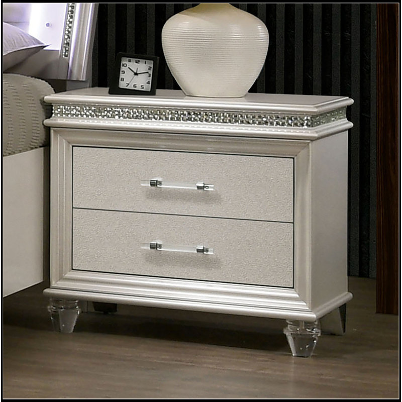 Table de chevet avec 2 tiroirs Crystal and Mirror Accents