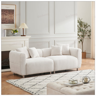 89 Inch Modern Sofa with Metal Legs, 3 Seater Couch, Solid Wood Frame, Includes 4 Pillows for Apartment and Office Use