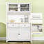 Buffet de cuisine 63,5 po avec huche, armoire de rangement garde-manger avec 4 tablettes, tiroirs, portes en verre encadrées, blanc antique HOMcom