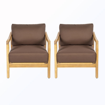 Outdoor Wooden Lounge Chair with Rope Back(Set of 2)