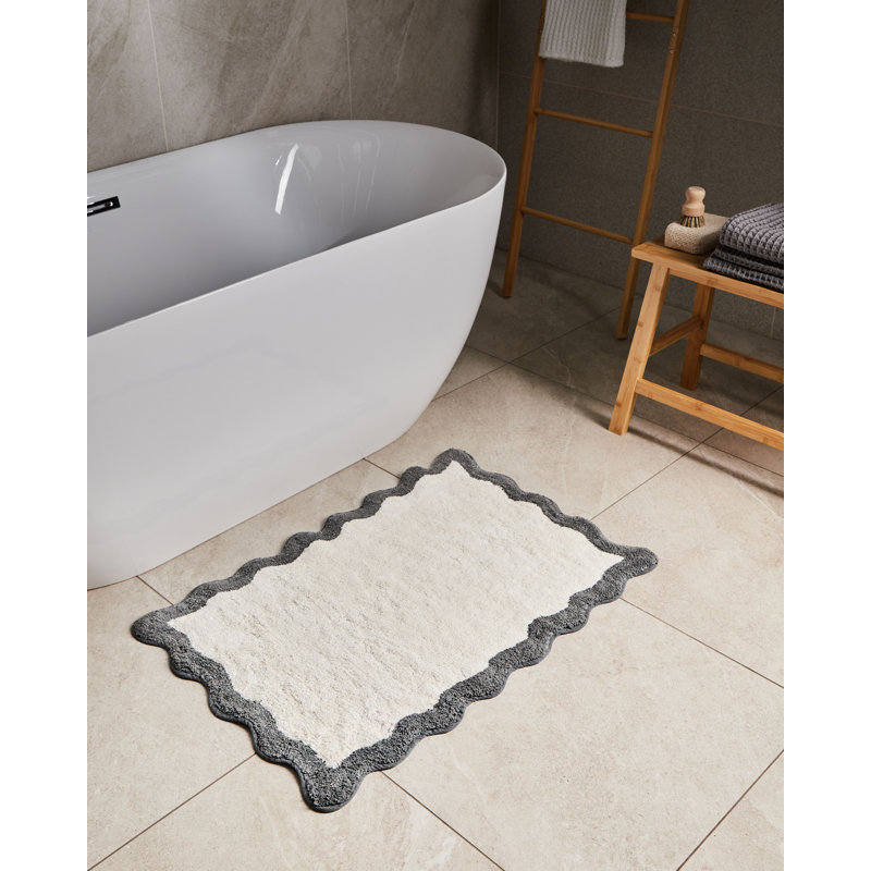 Cotton Non-Slip Bath Mat, Beige/Grey, 90cm L x 60cm W