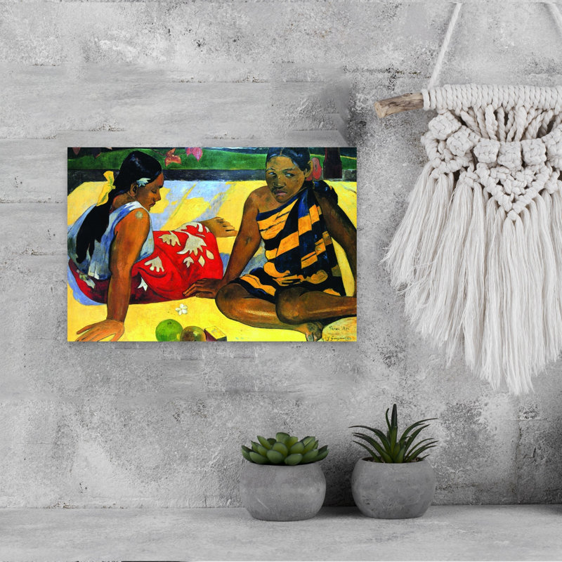 Two Women Sitting Classic Colorful Abstract Landscape Summer Wall Art Print by Paul Gauguin - Wrapped Canvas Print