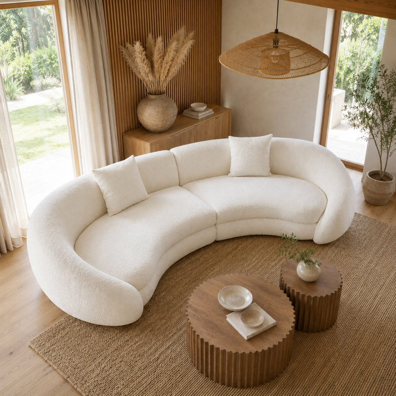 Canapé modulaire courbé de 126 po, Polyester beige