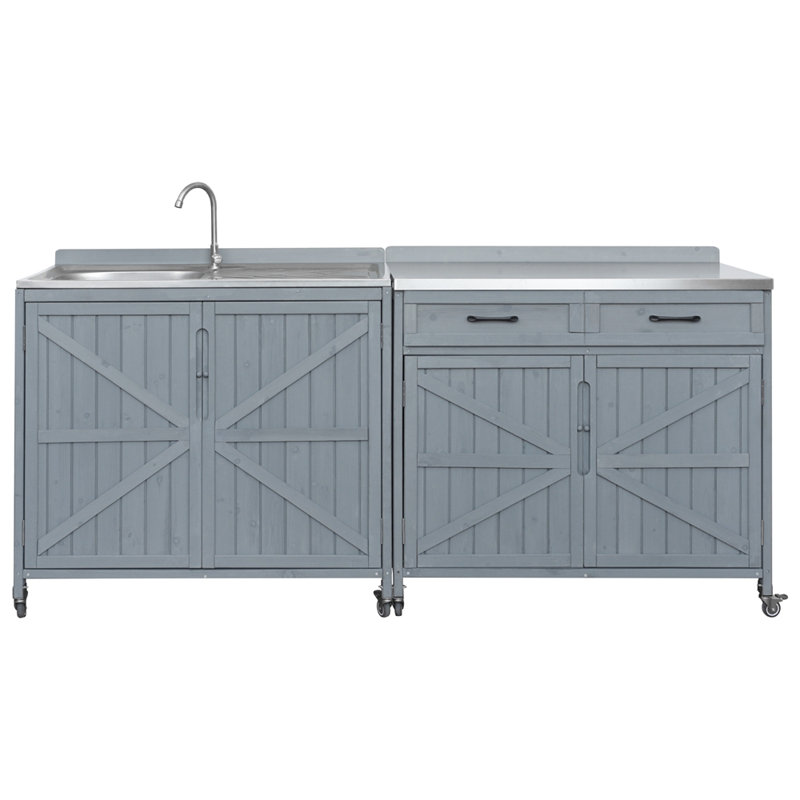 Ensemble d'îlot de cuisine extérieur en bois massif 2 pièces