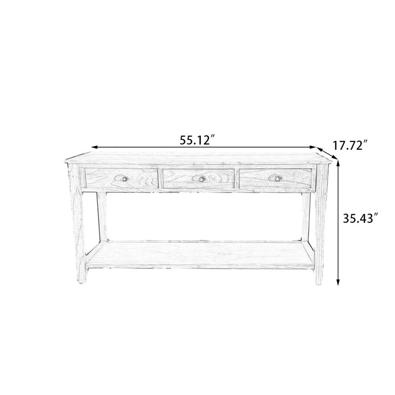 55.12" Natural Colour Rectangular Solid Wood Console Table