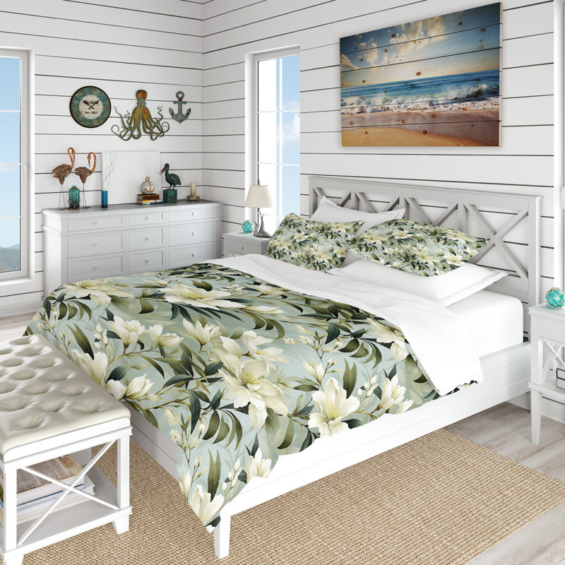 Literie Bamboo Whispers, Housse de couette pour grand lit et 2 taies décor