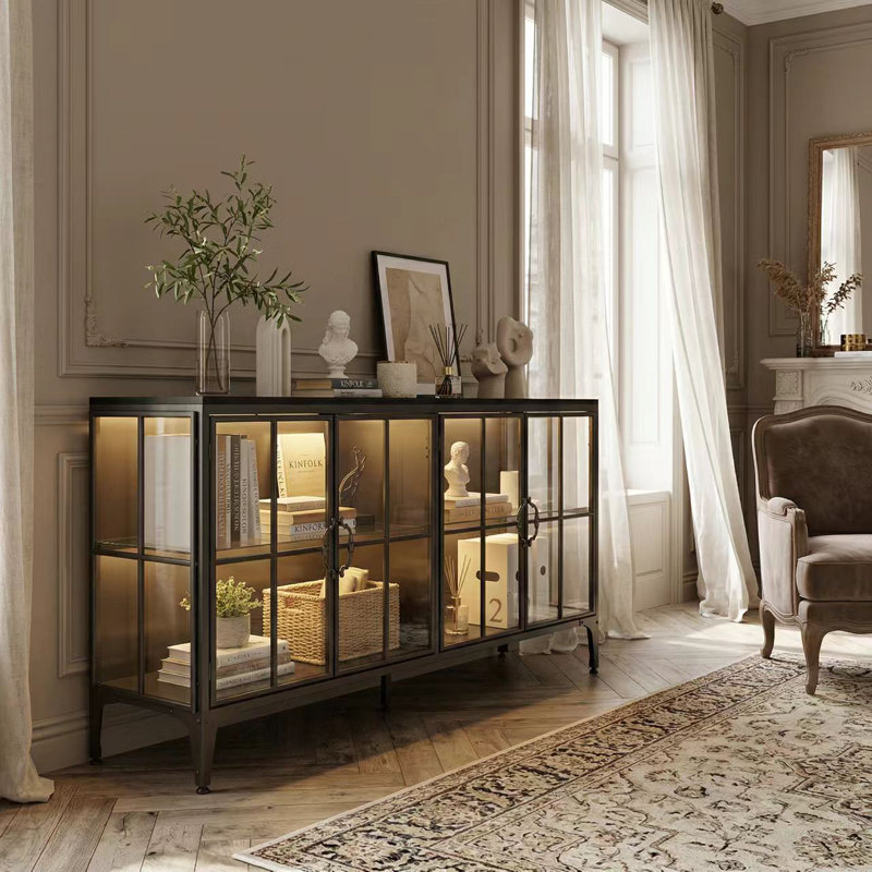 63" Wide Black Glass Display Case With Adjustable Legs & 3-Color LED Lighting