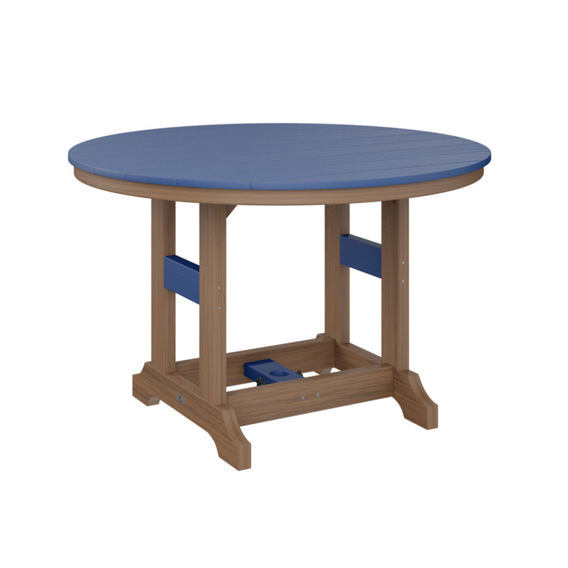Garden Classic Outdoor Round Bar Table, Pacific Blue, Antique Mahogany